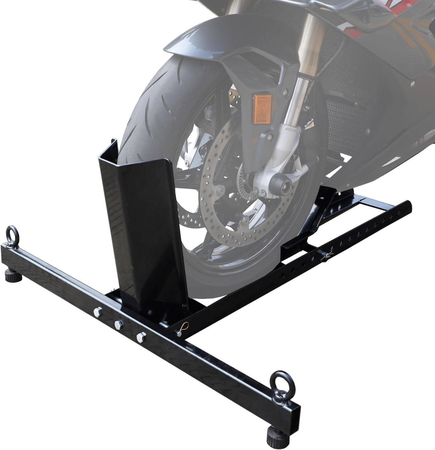 Torin ATRM05012B Motorcycle Trailer Wheel Chock: Adjustable Heavy-Duty Steel Motorcycle Stand Wheel Tire Chock for 16