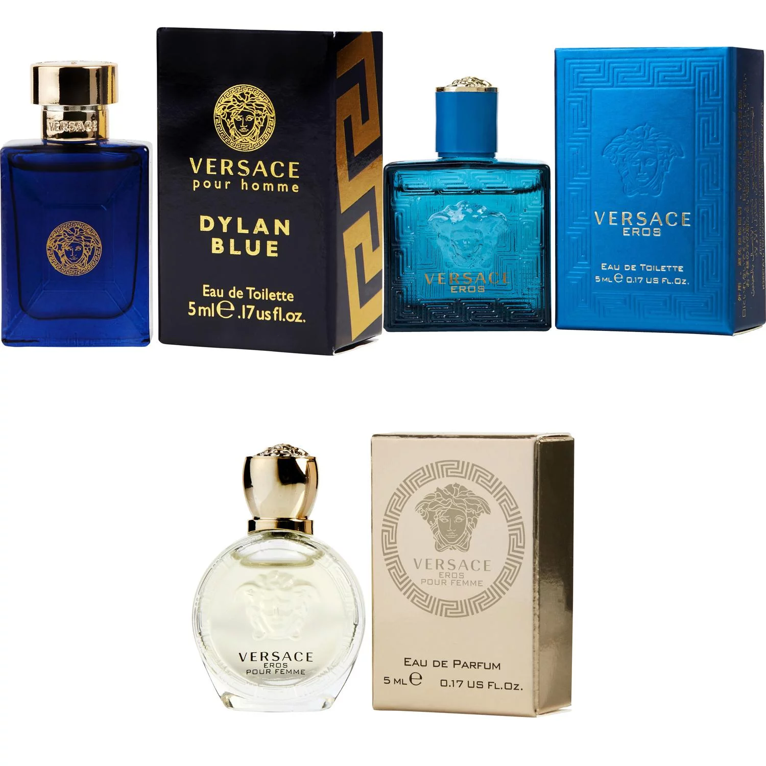 Versace Dylan Blue EDT, Eros Men EDT, Eros Women EDP  - 5ml 3PK Kit