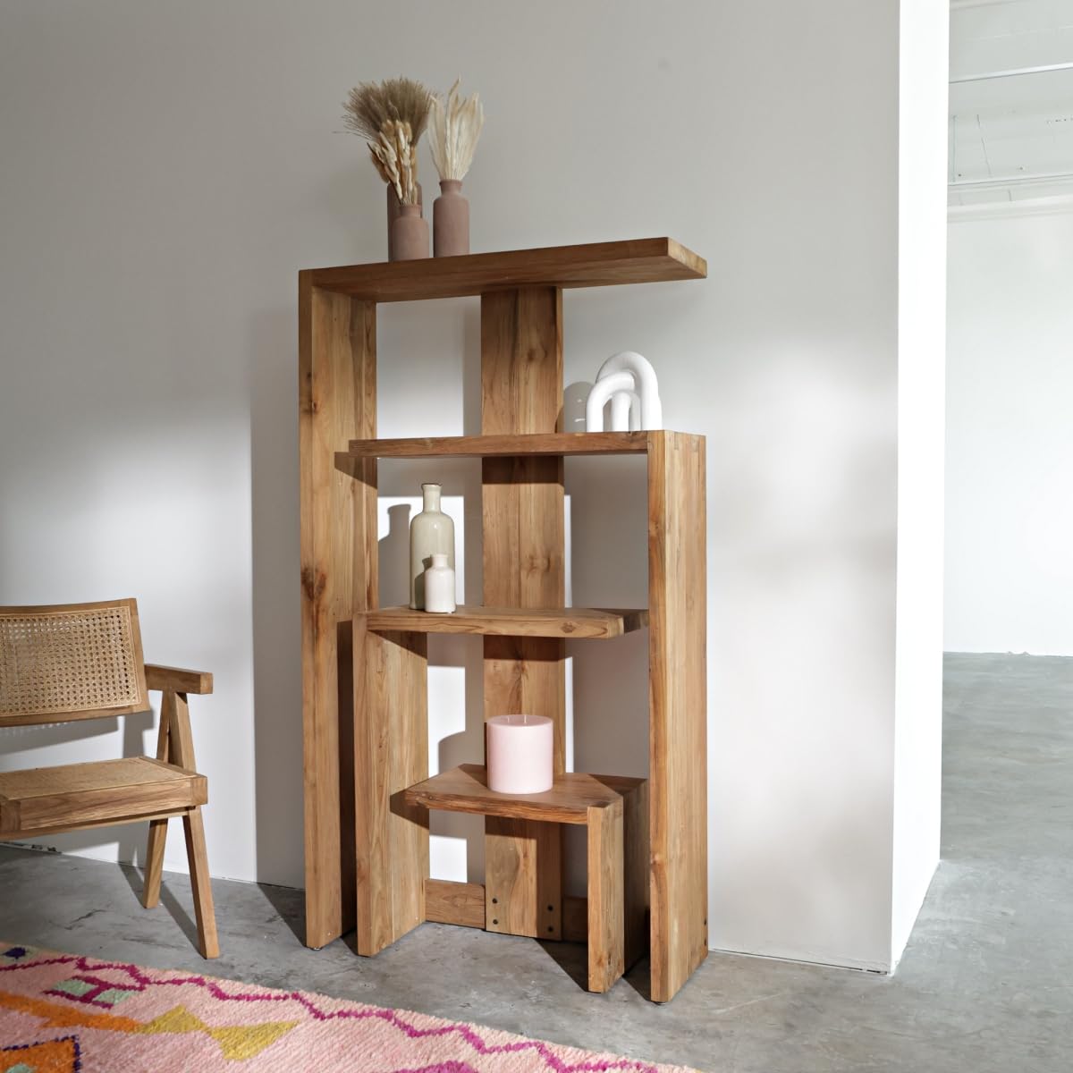 Handcrafted Solid Teakwood Bookshelf | FSC Certified Reclaimed Wood | Organic Natural Finish | Rustic Level 1 Low Distressed | 35.4