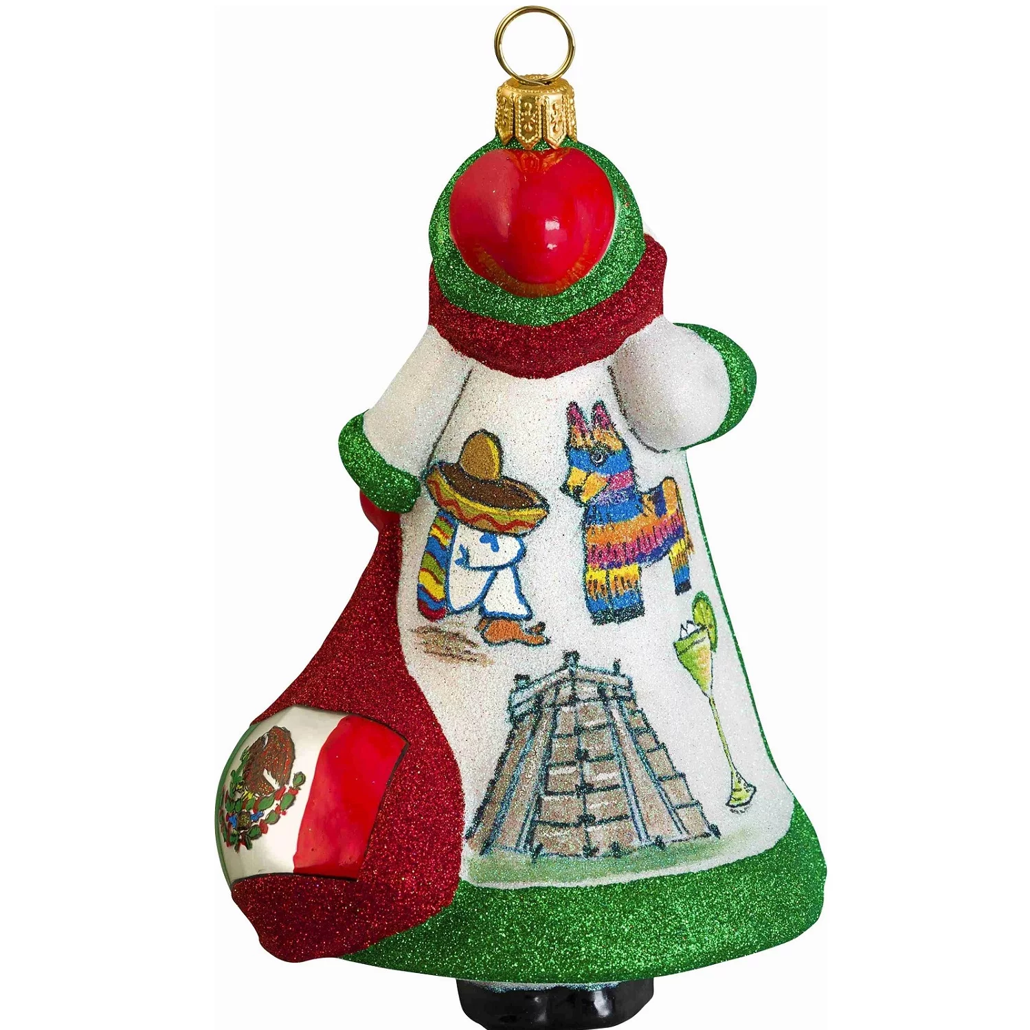 Glitterazzi Mexico Mexican Santa Polish Glass Christmas Ornament Decoration New