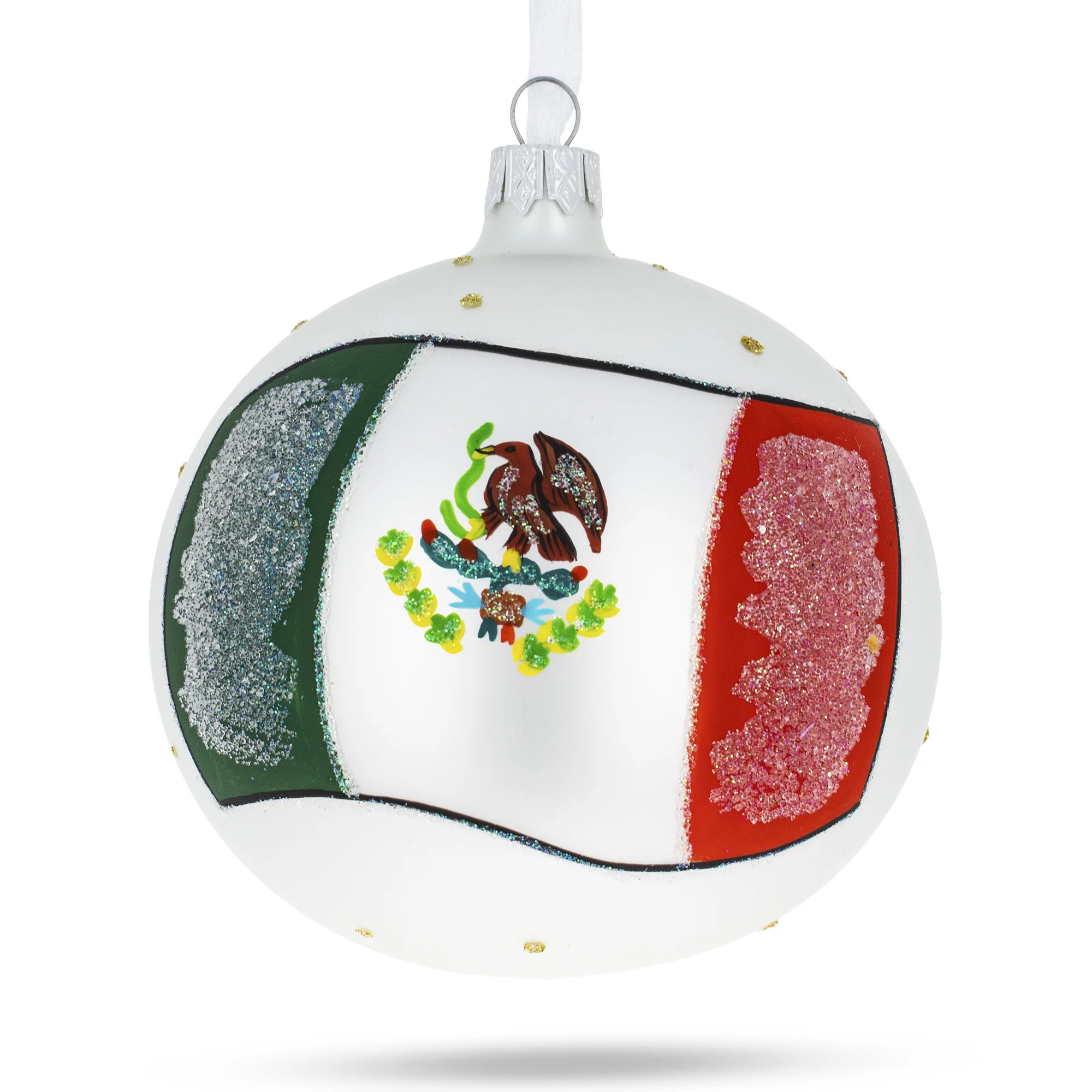 Vibrant Pride: Mexico Flag Blown Glass Ball Christmas Ornament 4 Inches