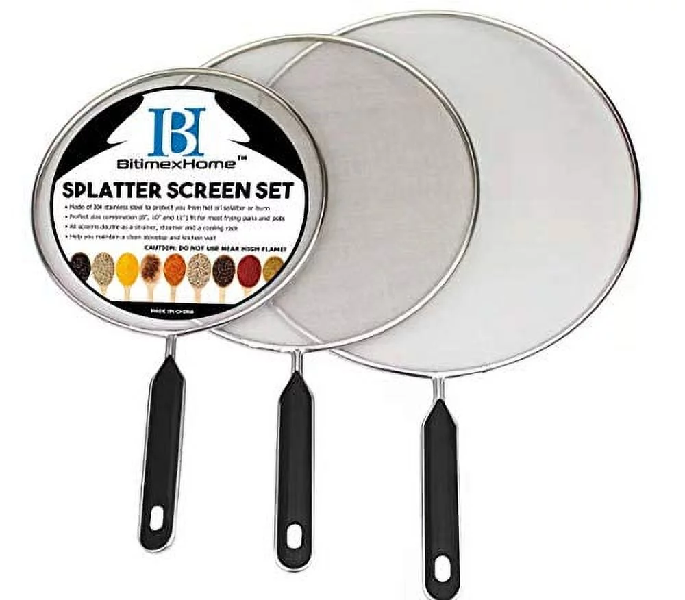 Grease Splatter Screen For Frying Pan Cooking - Stainless Steel Splatter Guard Set of 3-8