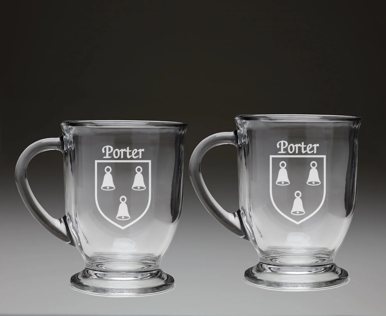 Porter Irish Coat of Arms Glass Coffee Mugs - Set of 2