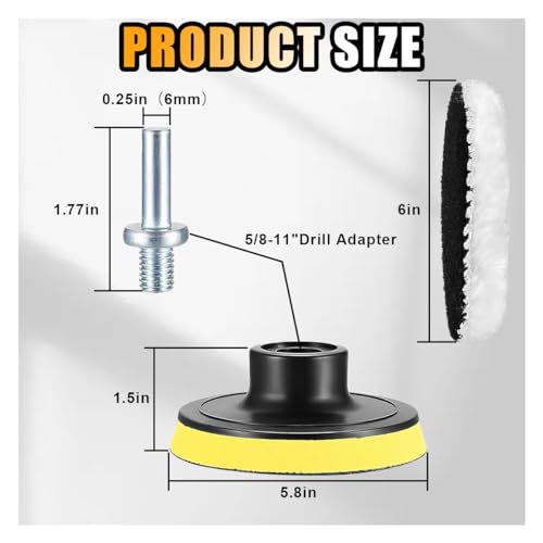7PCS 3 Inch Car Wool Polishing Buffing Pads, Auto Wool Buffing Wheel Pad, Car Buffer Drill Attachment with M10 Drill Adapter, Buffer Polisher Kit for Car Polishing, Waxing