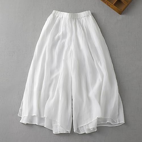 Women Summer Palazzo Capri Pants Double Layer Wide Leg Elastic Waist Lightweight Trousers Vacation Beach wear Clothes