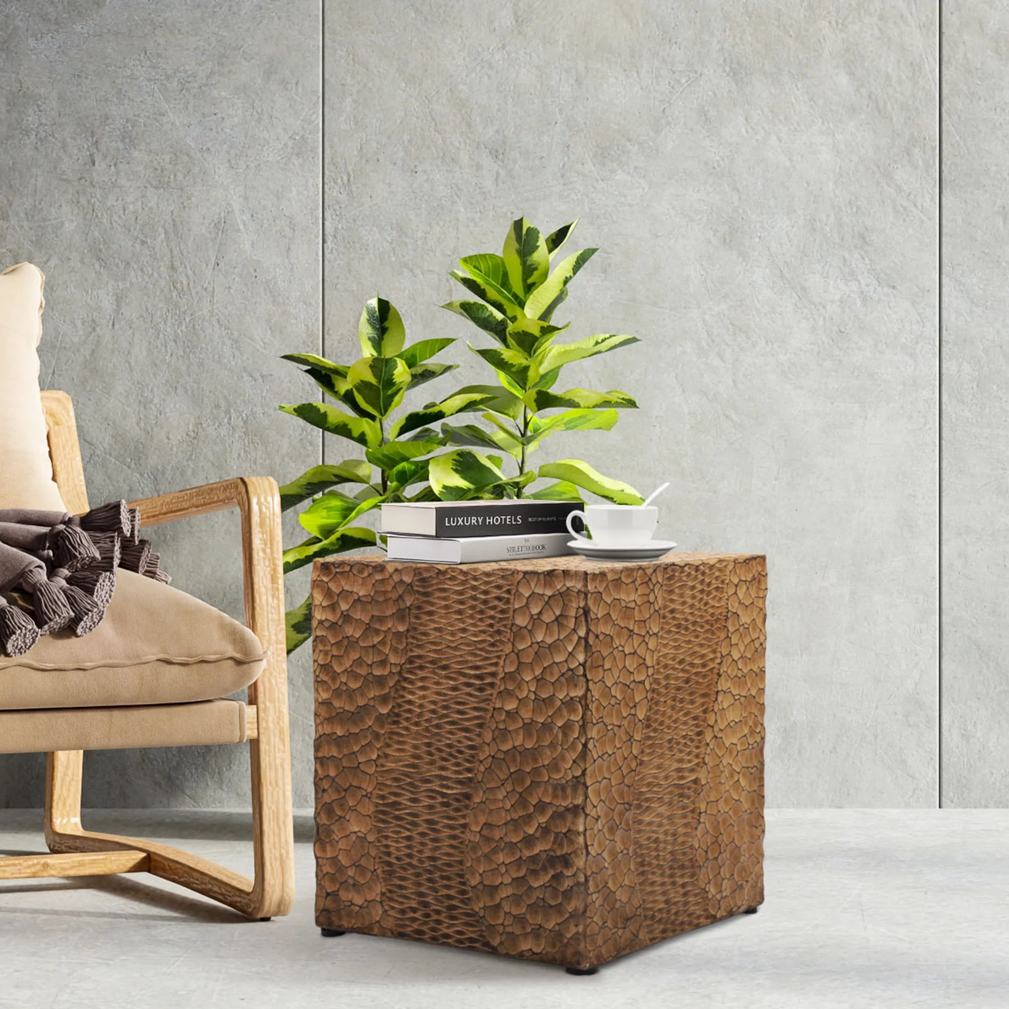 Williamspace Faux Wood Stump Indoor Outdoor Accent Side Table Yellow