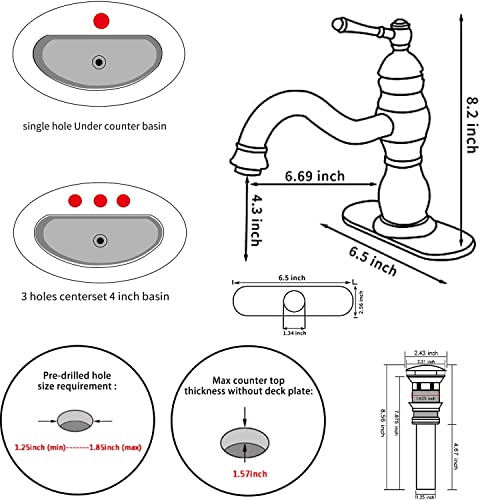GGStudy 360° Swivel Antique Brass Bathroom Vessel Sink Faucet Single Handle One Hole Matching with Pop Up Drain