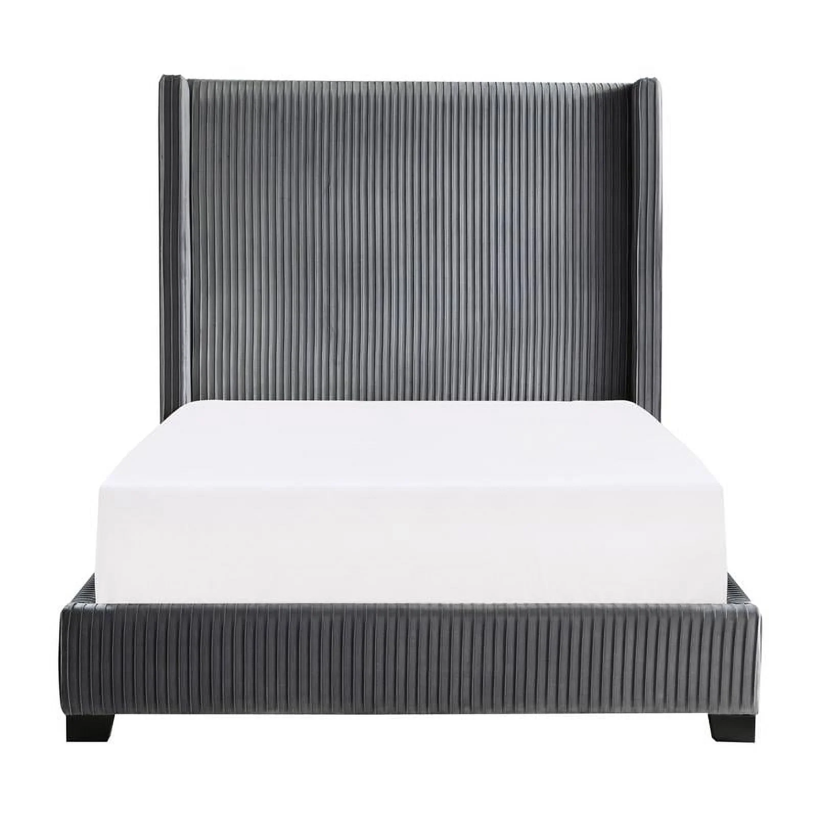 Lexicon Glenbury Velvet Full Upholstered Bed in Pleated Dark Gray