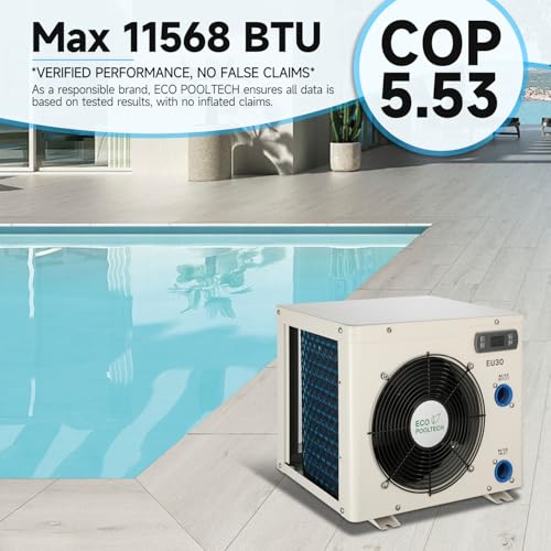 Above Ground Pool Heater EU50, Max 16184BTU Up to 5000gallons Electric Swimming Pool Heat Pumps, Titanium Heat Exchanger, 5.62 COP, 110V/120V, Fits 8/11/15 Foot Pools Heating Pool Warmer