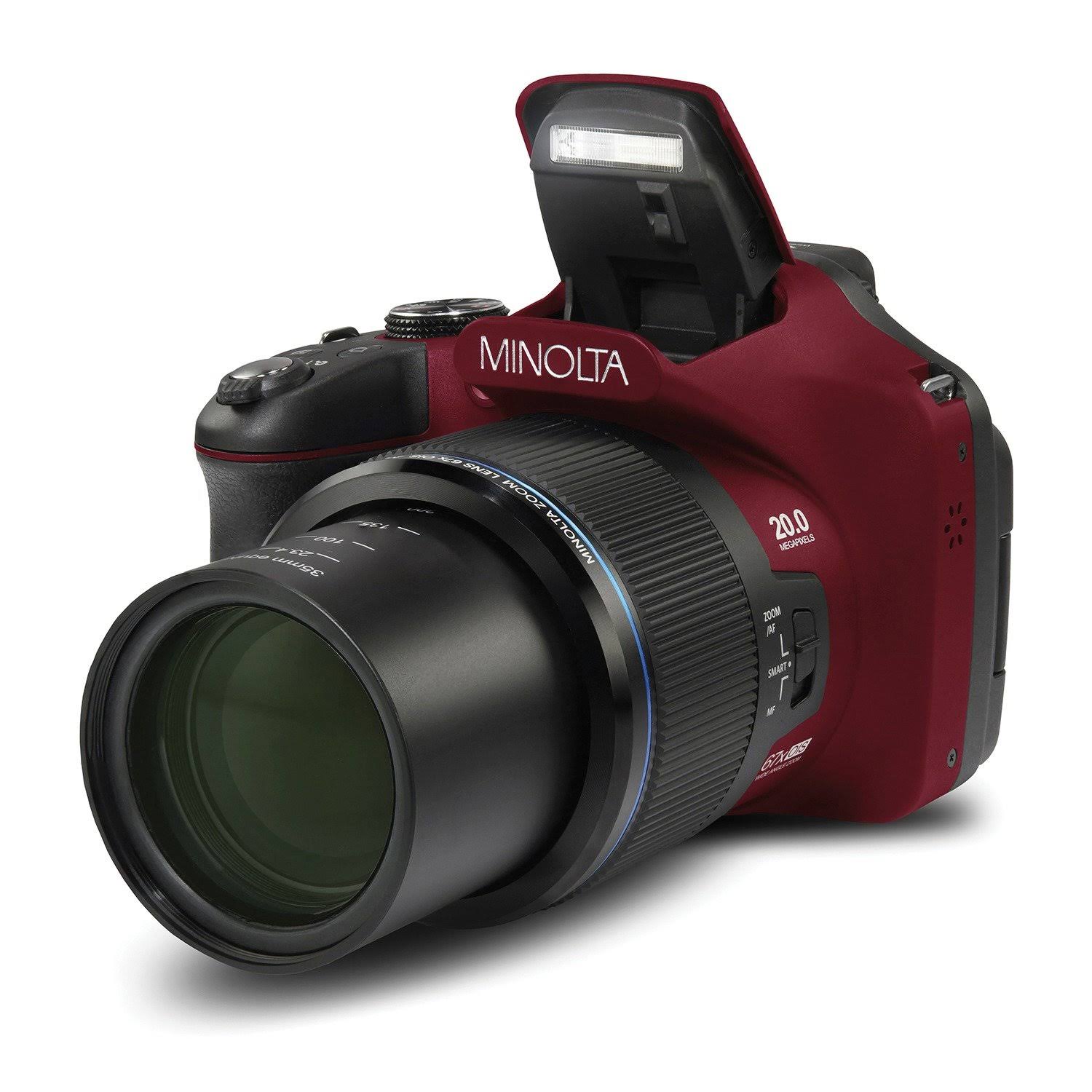 Minolta Mn67z-r Mn67z 20.0-Megapixel 1080p Full HD 67x Optical Zoom Wi-Fi Bridge Camera (Red)