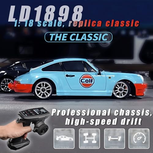 LD1899 1/18 RC Drift Car GTR R34 2.4GHz RWD with Gyroscope on-Road Alloy Body Shell Racing Cars Radio Control (Blue)