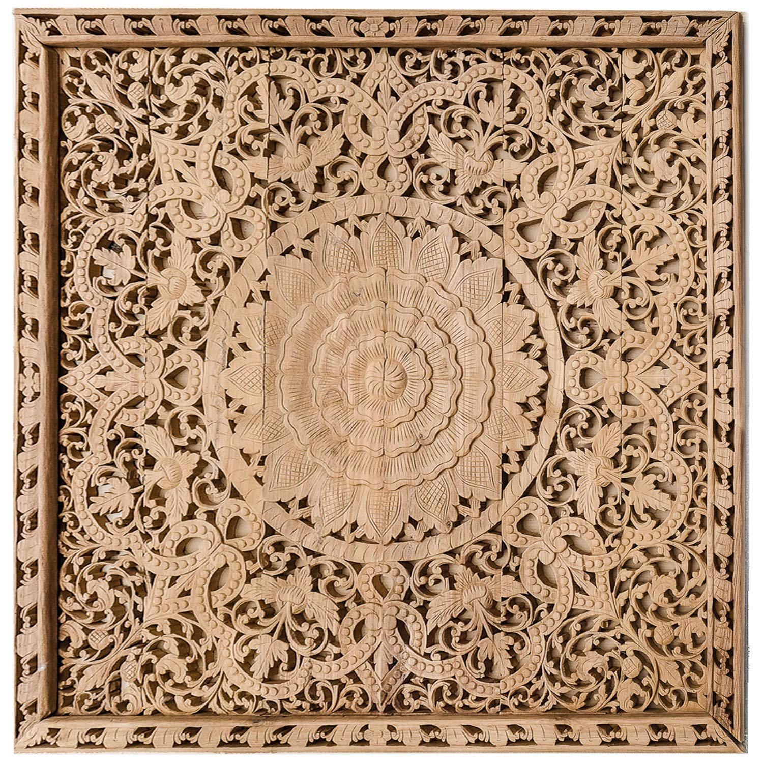 King Size Wood Carved Bedroom Headboard Home Cottage Living Extra Thick Teak Mandala Wooden Wall Hanging 72 Inches