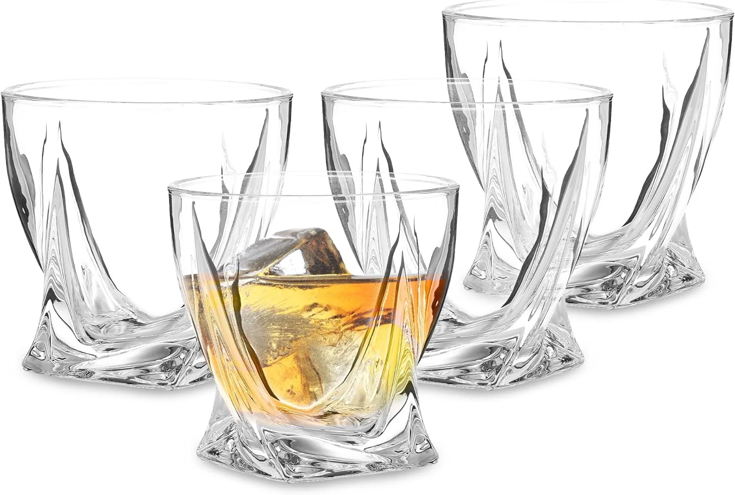 Lowball Whiskey Glasses - Clear Old Fashioned Glasses Withed Base Design For Bourbon, & More, 9.5Oz Each (Set Of 4)