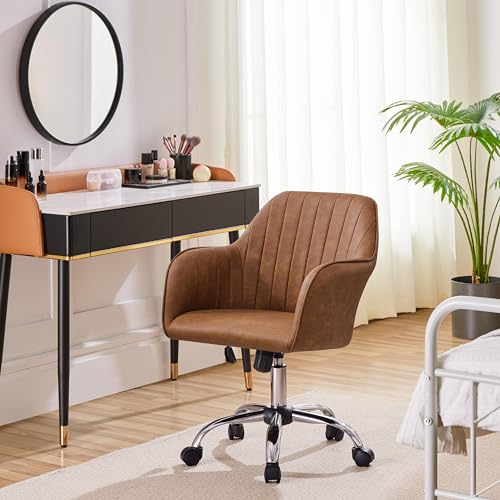 Yaheetech Modern Velvet Vanity Desk Chair Height-Adjustable Swivel Computer Armchair for Makeup Room Living Room Bedroom Light Gray