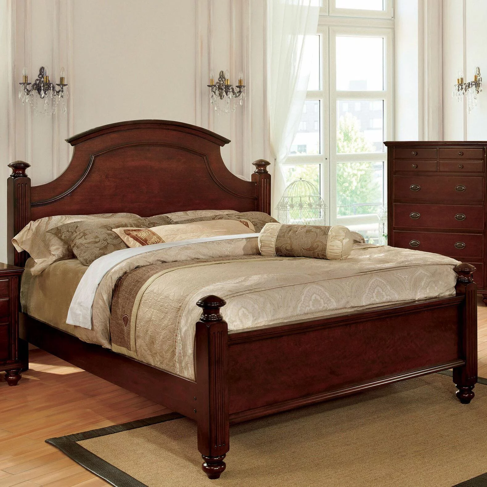 Transitional Cherry Solid Wood CAL Bedroom Set 5pcs FOA CM7083-CK Gabrielle