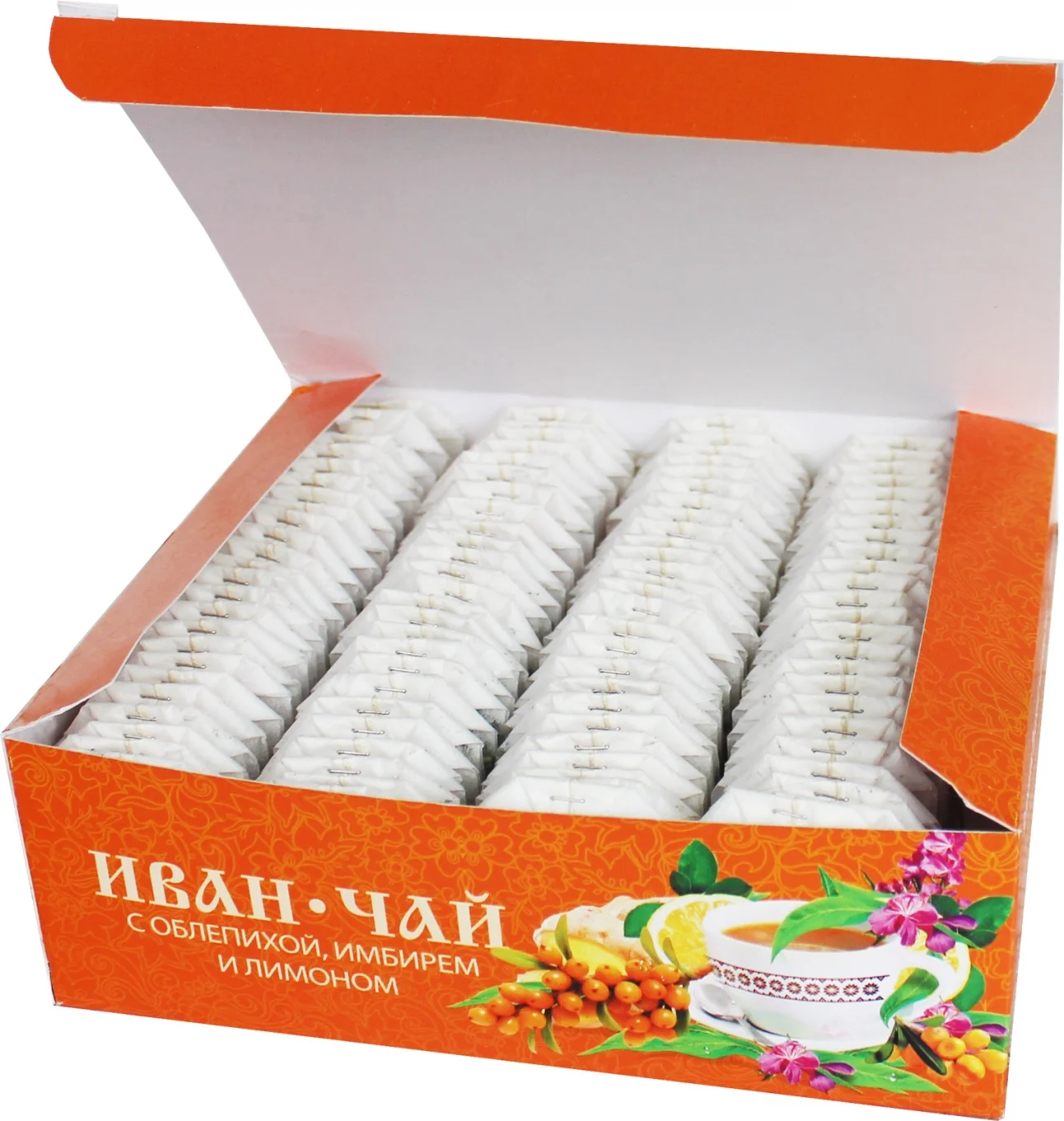 Russian Ivan-Chai Natural Organic Fermented Fireweed Tea With Sea Buckthorn, Ginger & Lemon Long Leaf 100 Tea Bags 150g / 0.33lb