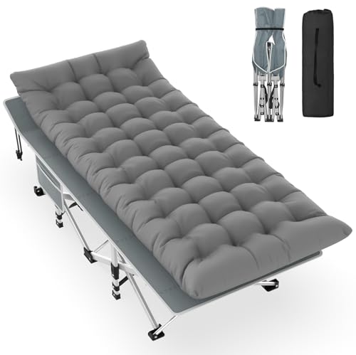 Slendor Folding Camping Cot Black, Sleeping Cot for Adults with Carry Bag, Mattress, 1200D Layer Oxford Portable Camp Bed Cot Bed for Guest Travel Office Beach