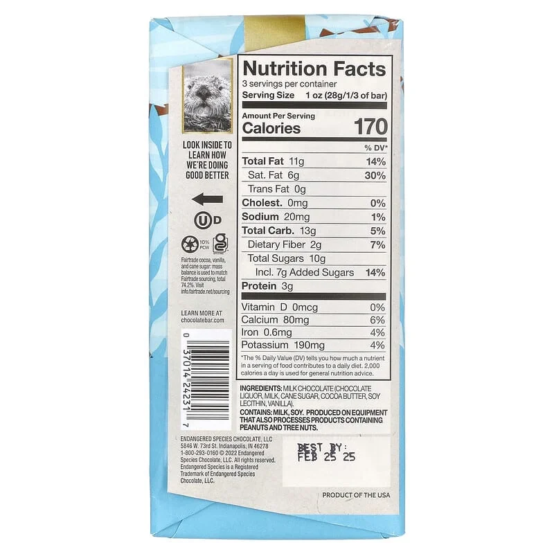 Endangered Species Milk Chocolate 48% Cocoa Bar 3 oz Pack of 4