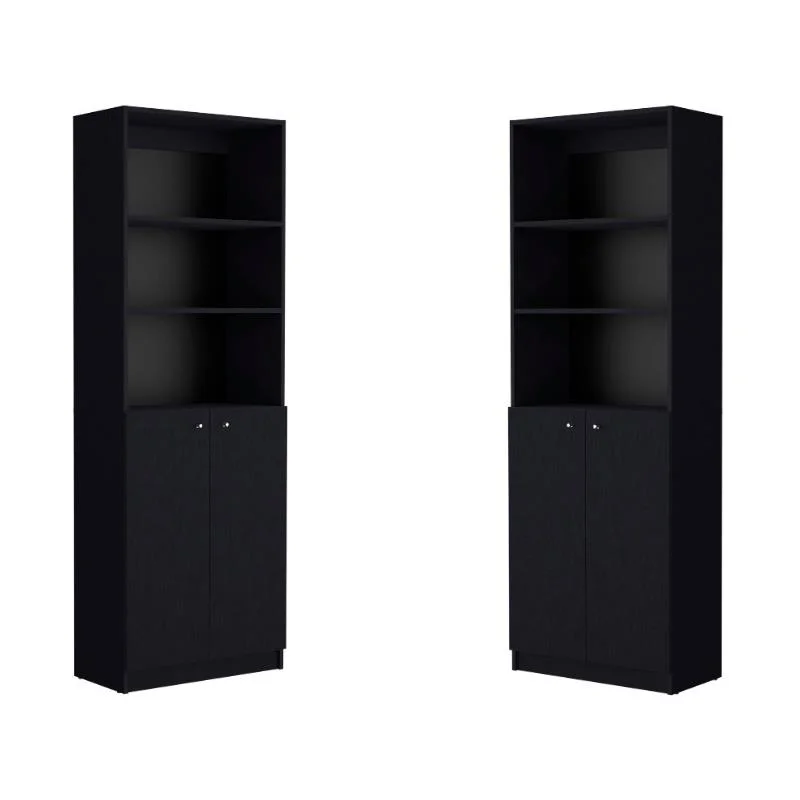 Home Square 2 Door Engineered Wood Bookcase in Black - Set of 2