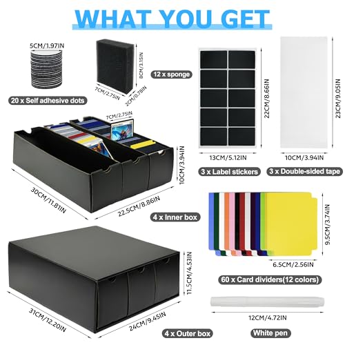 12000+ Trading Card Storage Box,Includes 12 Boxes & 60 Dividers,Trading Card Organizer For Collectible Cards Games,Card Box Fits For TCG,YuGiOh,MTG,TCG and Sport Cards