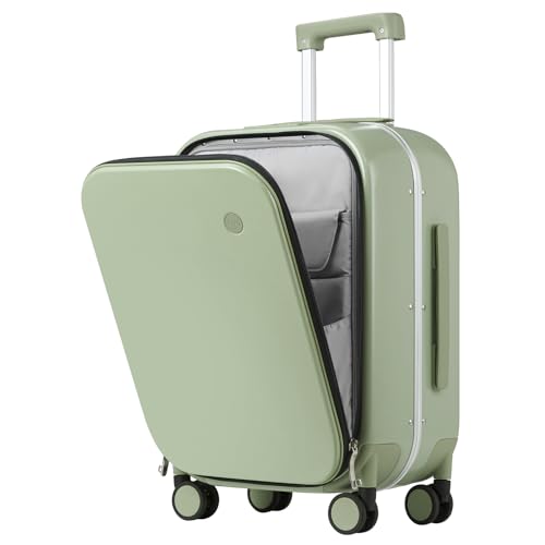 mixi Carry On Luggage, 20'' Suitcase with Front Laptop Pocket, Travel Rolling Luggage Aluminum Frame PC Hardside with Spinner Wheels & TSA Lock and Cover - Smoke White