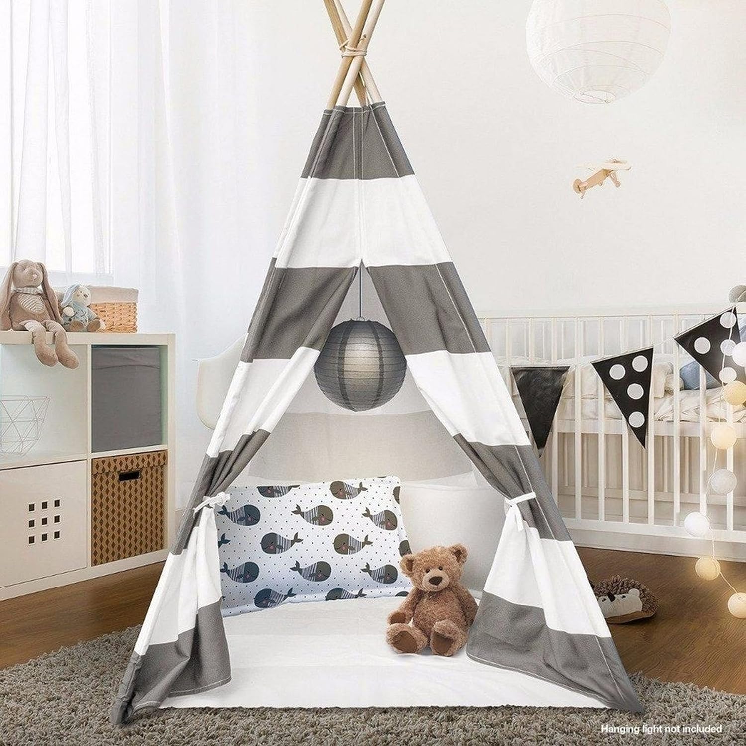 4’ x 4’ Outdoor/Indoor Cotton Canvas Triangular Teepee Tent Play Tent with Carrying Bag (Gray)