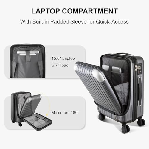 LEVEL8 Grace Carry on Luggage Airline Approved, 20 Inch Expandable Hardside Suitcases with wheels, Abs+Pc Harshell Spinner Luggages with Tsa Lock, Red