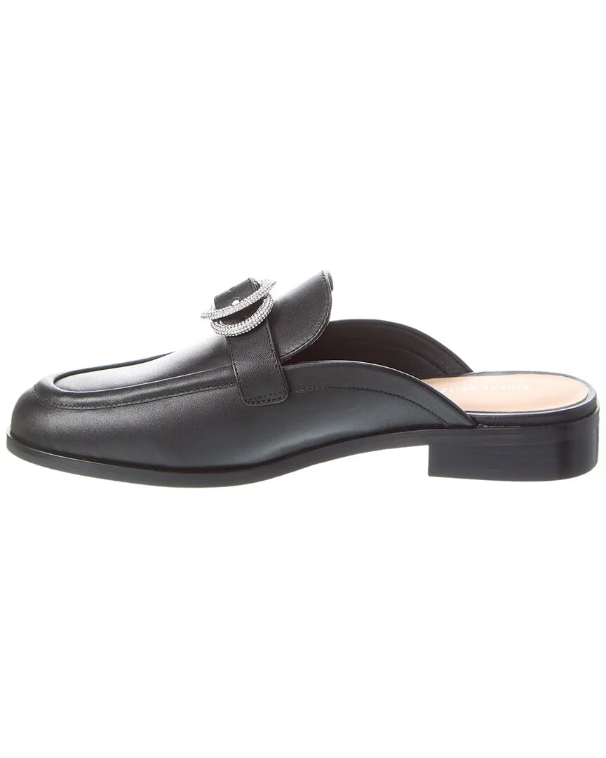Stuart Weitzman Crystal Buckle Leather Mule, 6.5, Black