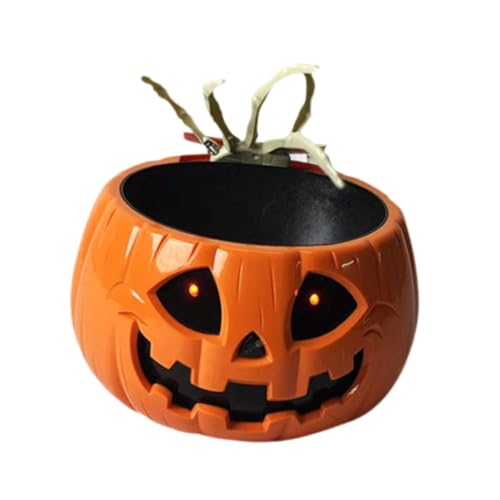 Halloween Candy Bowl, Halloween Animated Skull Bowl with Moving Skeleton Hand, Lighted Red Eyes