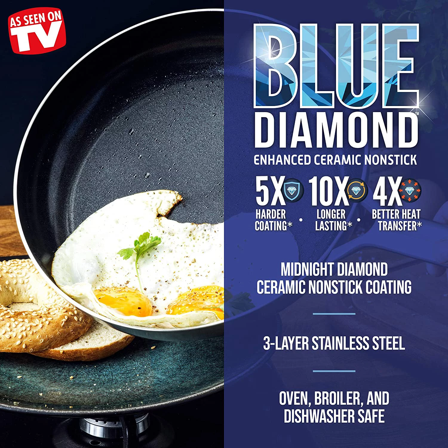 Blue Diamond Cookware Triple Steel Ceramic Non-stick Cookware Pots and Pans Set, 6 Piece