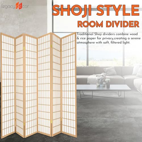 Legacy Decor 3 Panels Room Divider - Portable & Foldable Freestanding Room Privacy Screen - 6ft Tall Shoji Style Dressing Screen - Temporary Wall Partition for Home, Office & Studio - Natural