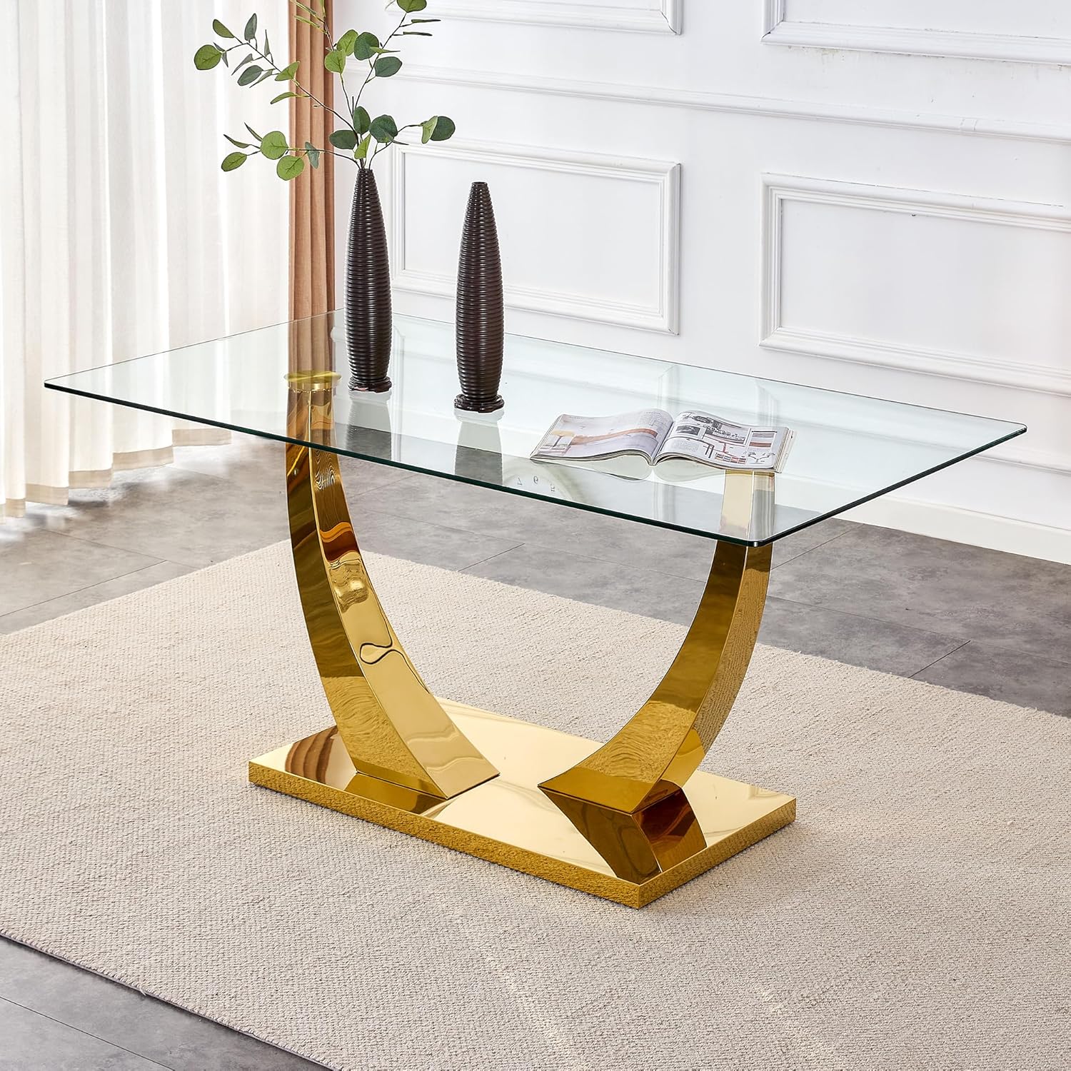 HomVent Contemporary Glass Top Rectangular Kitchen Dining Table, 0.39