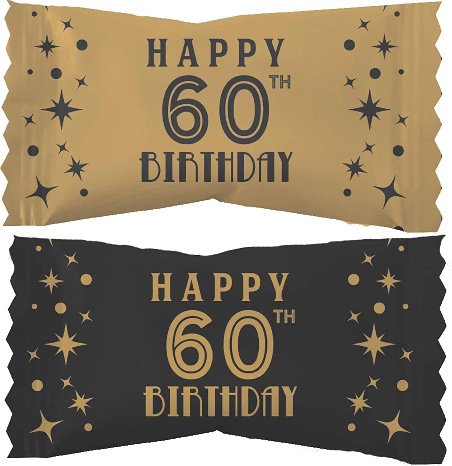 60Th Birthday Themed Peppermints Gold & Black 100 Count Wrapped - Mint Candy
