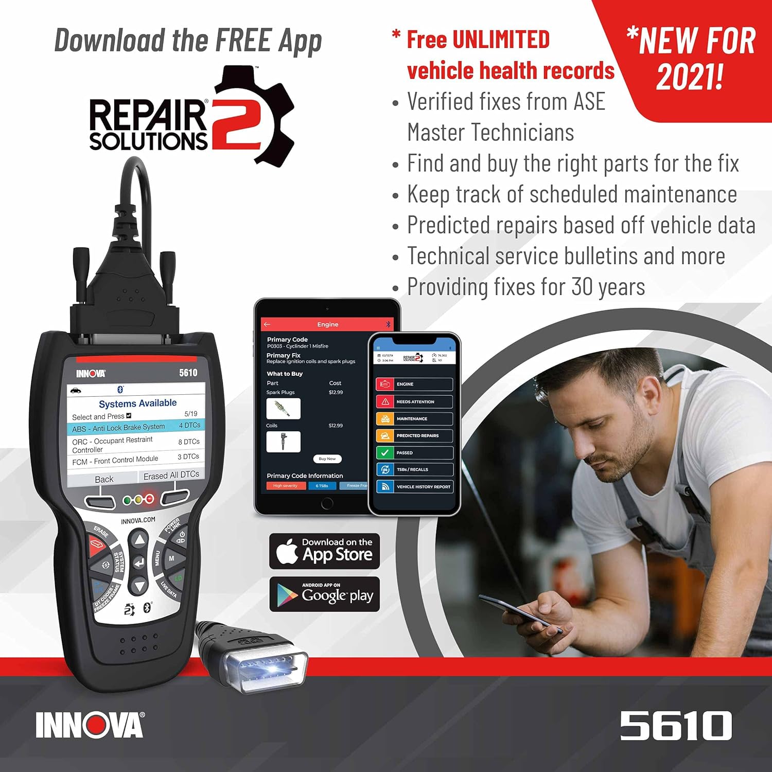 INNOVA 5610 - Newest 2022 OBD2 Diagnostic Code Scanner - BiDirectional System Test, Special Reset Function, All System Scan, Live Data