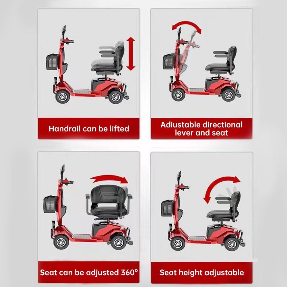 4 Wheel Mobility Scooter, Electric Powered Wheelchair Device, Compact Heavy Duty Mobile for Travel, Adults, Elderly Compact Duty Travel Scooter w/Basket Extended Battery Red