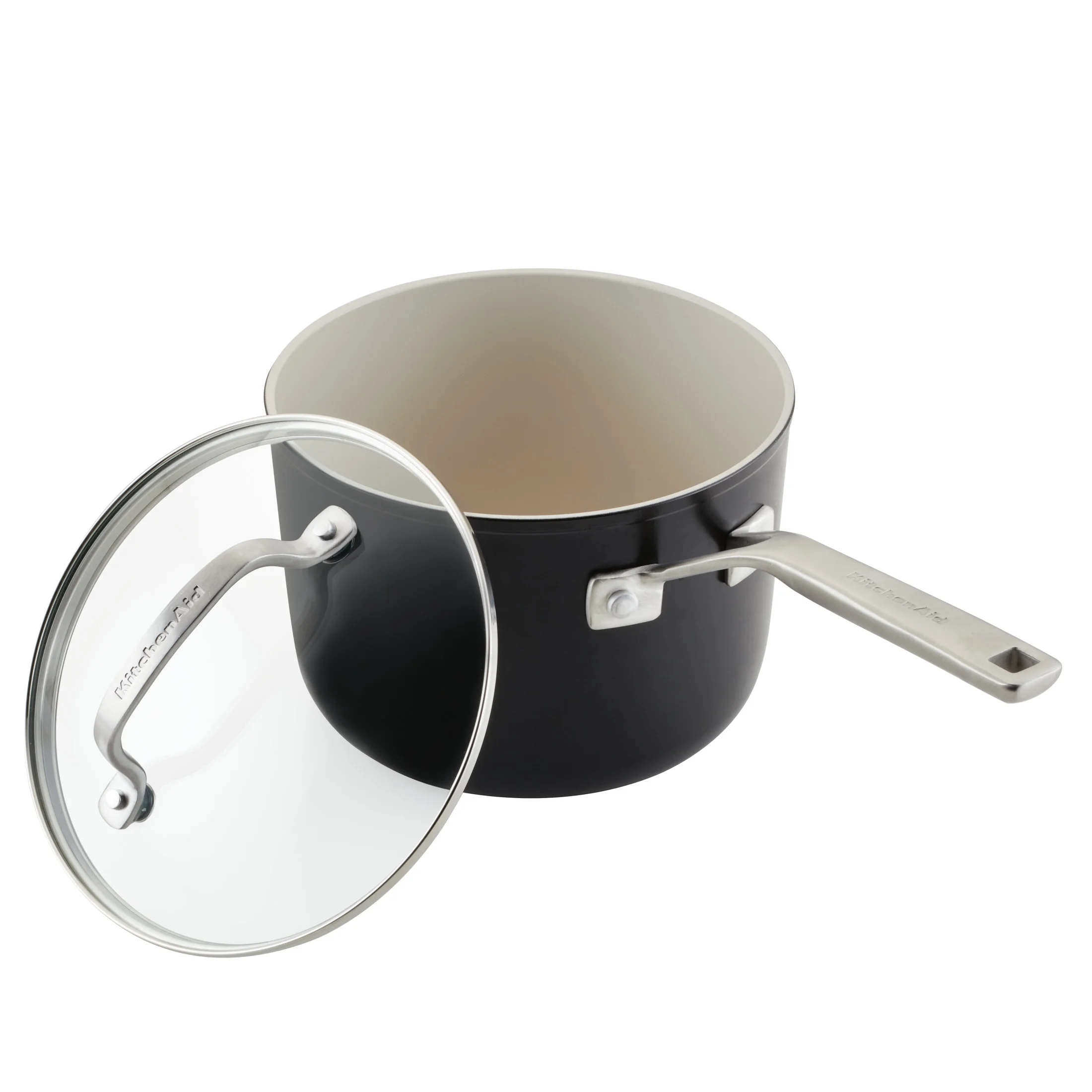 KitchenAid Hard Anodized Ceramic Nonstick Cookware Sauce Pan with Lid, 3qt, Matte Black