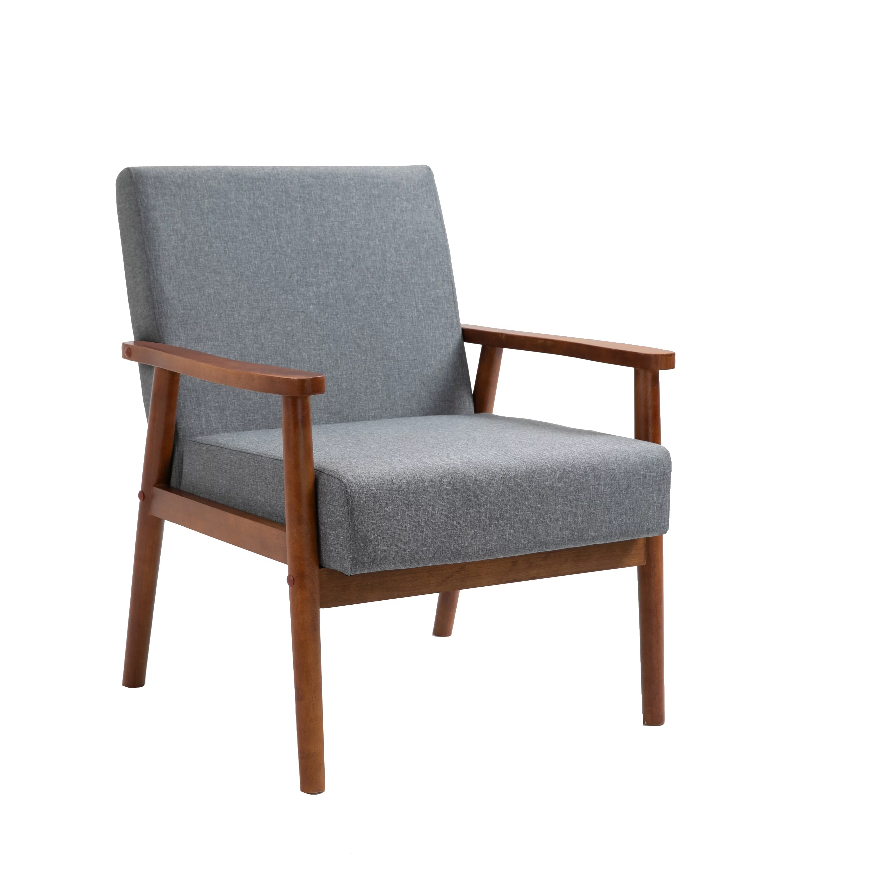 Mid-century Modern Solid Wood Armchair Brown Leather Wood Faux Leather