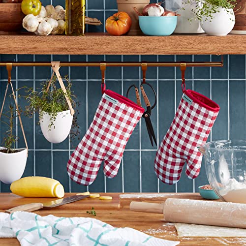 KitchenAid Gingham Oven Mitt 2-Pack Set, Passion Red, 7