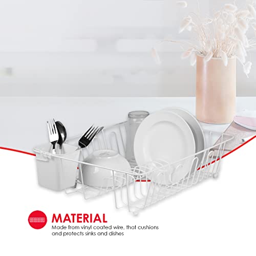 Home Basics Vinyl Coated Wire Dish Drying Rack with Square Utensil Holder, (Black) Countertop Dish Drainer | Padded Feet to Protect Countertops | Dual Side Drinkware Space