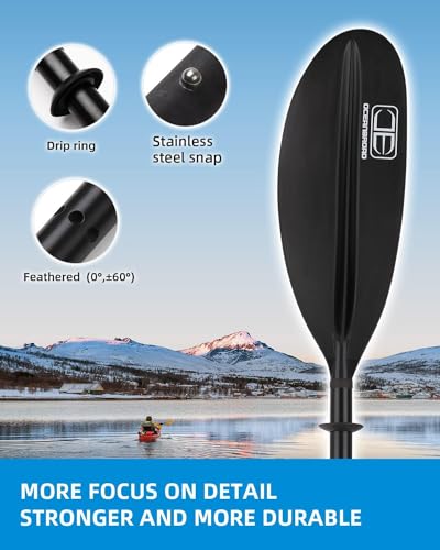 OCEANBROAD Kayak Paddle 86in/218cm, 90.5in/230cm, 95in/241cm Alloy Shaft Kayaking Boating Canoeing Oar with Paddle Leash