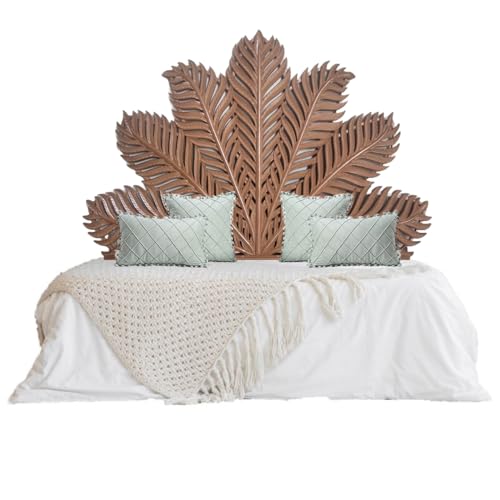 Hand Carved King Size Half Moon Bed Headboard Palm Leaf Bed Decor White Leaf Wall Art Bed Headboard Home Decor Wall Hanging (King Size- 72x45x1 inches)