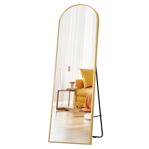Full-Length Mirror for Bedroom, Full Body Mirror with Stand, Hanging or Leaning, Aluminum Alloy Thin Frame Floor Standing Black Modern Makeup vanities Color Mode