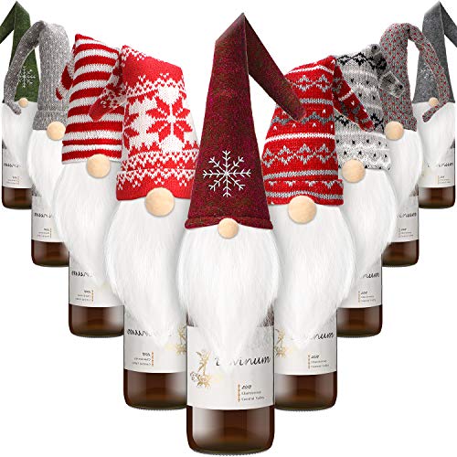 Patelai 9 Pieces Christmas Gnomes Wine Bottle Topper Cover Swedish Tomte Decorative Wine Bottle Topper Cover for Christmas Decorations