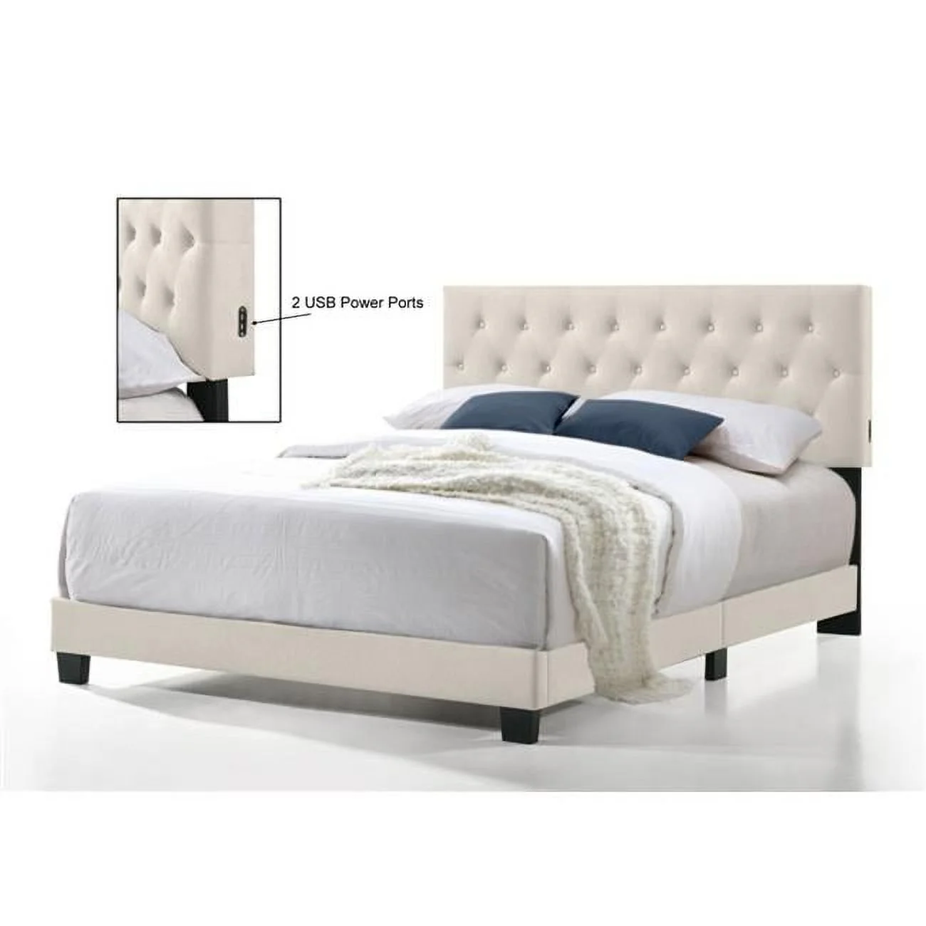 Belle Isle Furniture CRB61-0K00 Royale Linen Bed with USB Power Connection, Beige - Twin Size