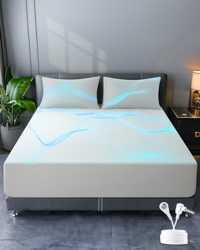 Grounding Fitted Sheets King Size, Grounding Sheet Earth Connected Bedding,10% Pure Silver Fiber and 90% Ultra Soft Cotton, Grounding Cord Included Grounding Mat for Bed(White,78