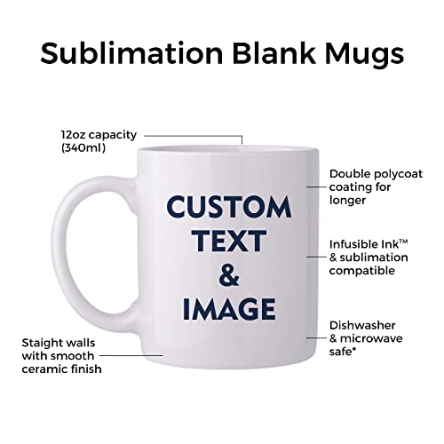 Sublimation Mugs Blank, 12 OZ White Ceramic Sublimation Cups, Bulk Mugs for Coffee, Milk, Latte, Hot Cocoa, Set of 4