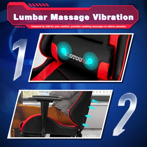 ECOTOUGE PC Massage Gaming Chair with Footrest Ergonomic Office Desk Chair Racing PU Leather Recliner Swivel Rocker with Headrest and Lumbar Pillow, Blue