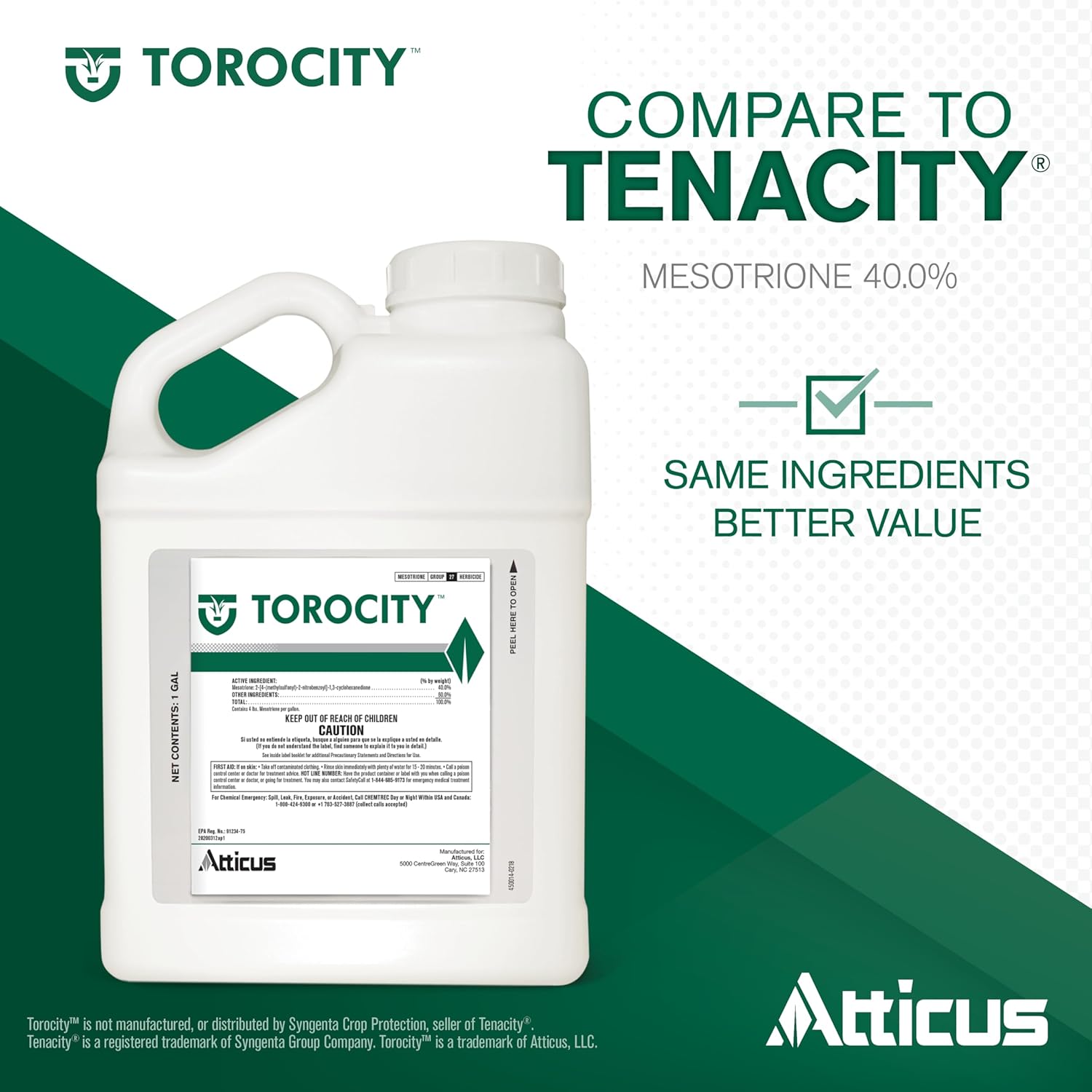 Torocity Turf Herbicide - Mesotrione Concentrate (1 Gal) by Atticus (Compare to Tenacity) – Selective Weed Killer for Commercial and Residential Lawns – Pre and Post Emergent Control
