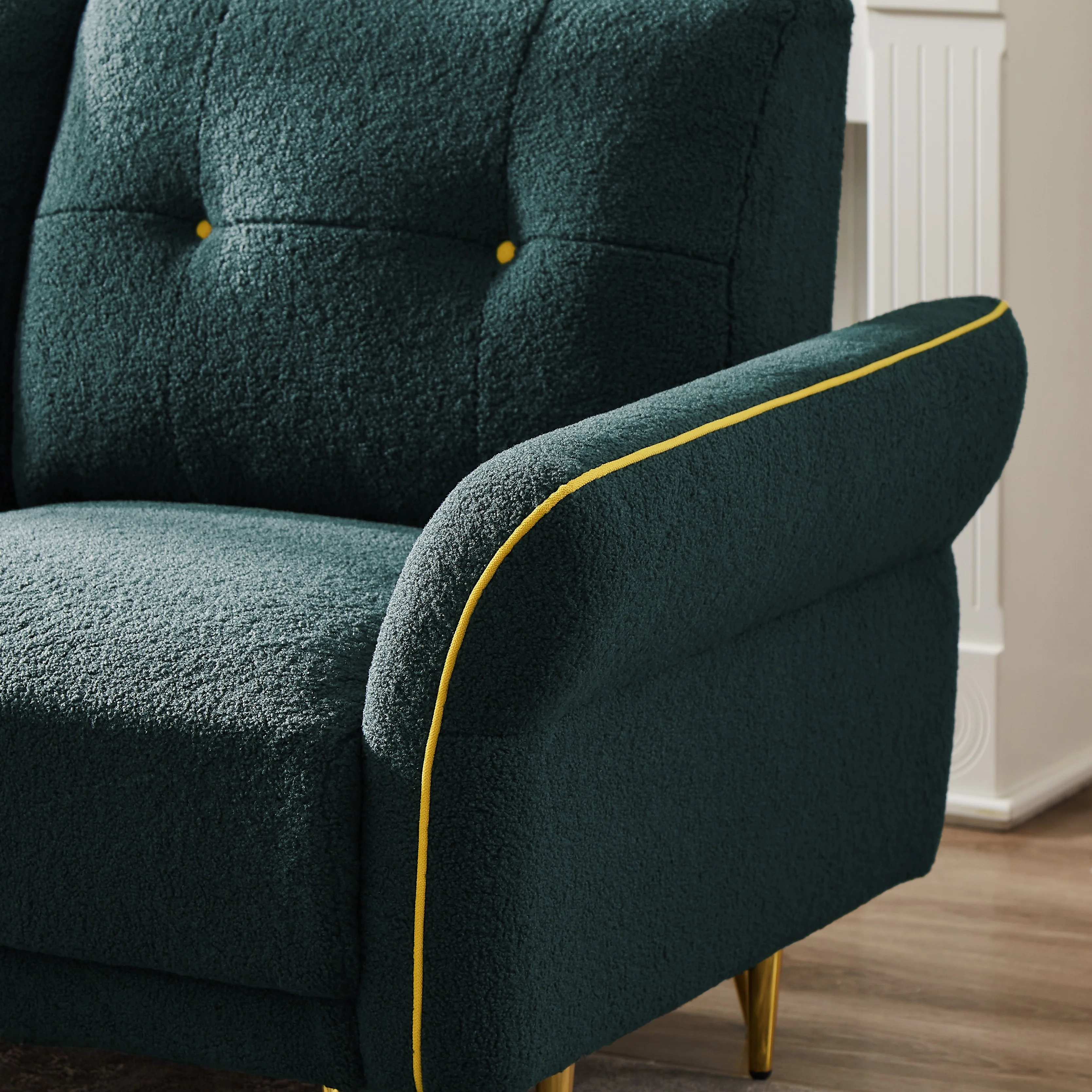 Sectional Sofa Sherpa Fabric Modular Sofa Couch 4 Seater with Ottoman Green