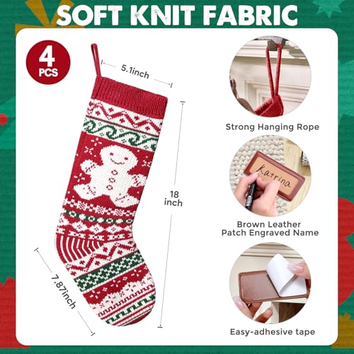 4 Pack Personalized Christmas Stockings Bulk, Large 18